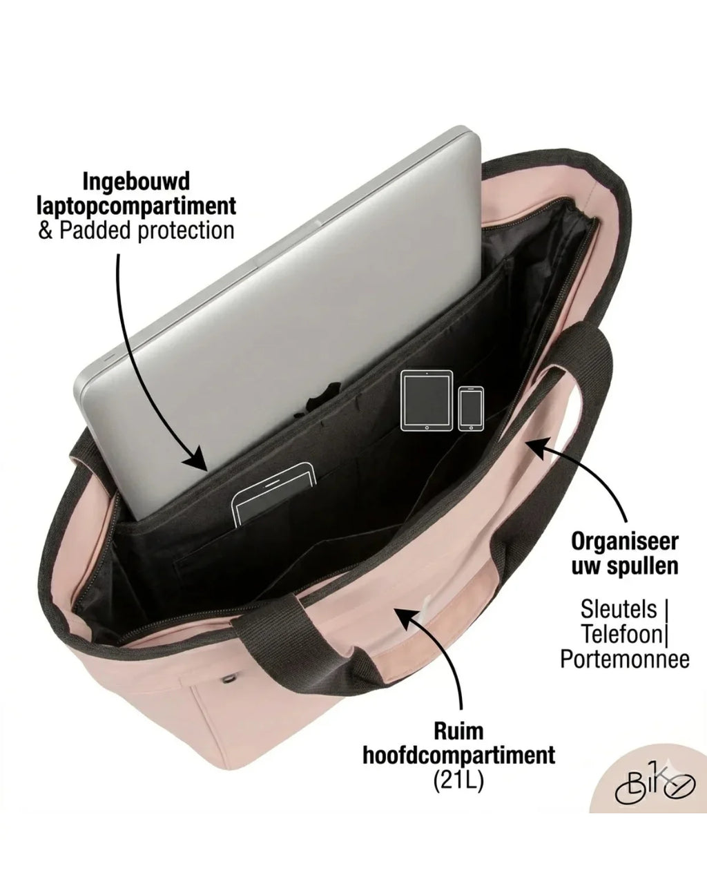 Splash Luxe Fietstas Shopper - 2-in-1 Handtas & Pakaftas - 21L - Soft Pink