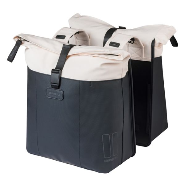Dubbele fietstas Basil Vive 28-35L 14 x 30 x 38 cm - wit/zwart