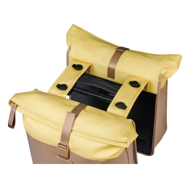 Dubbele fietstas Basil Vive MIK 28-35L 14 x 30 x 38 cm - zand/geel