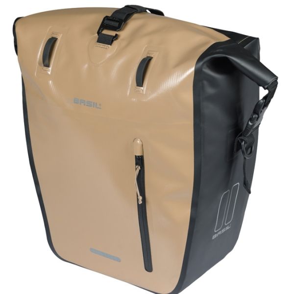Enkele fietstas Basil Rivo L tarpaulin MIK 25-31L 14 x 28 x 43 cm - zand/zwart