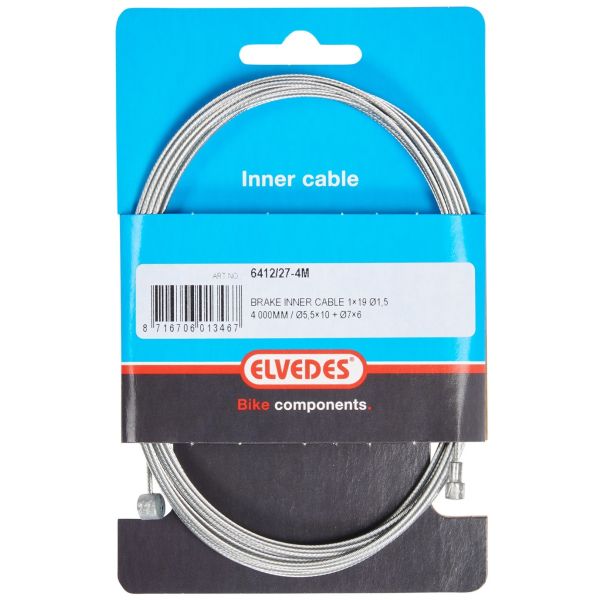 Rem binnenkabel Elvedes 4000mm 1×19 draads verzinkt ø1,5mm met V-nippel ø5,5 × 10 en T-nippel ø7 x 6
