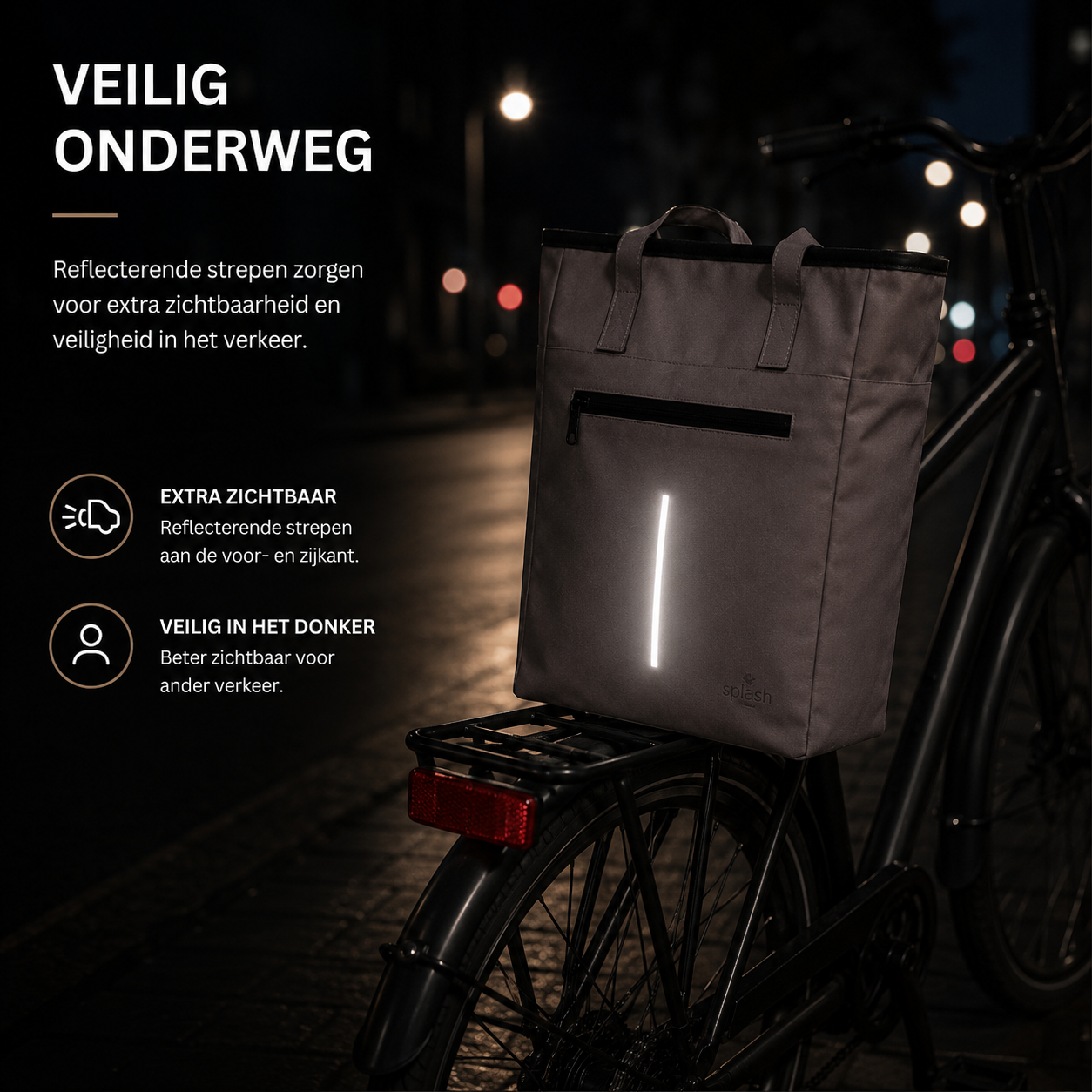 Splash Luxe Fietstas Shopper - 2-in-1 Handtas & Pakaftas - 21L - Taupe