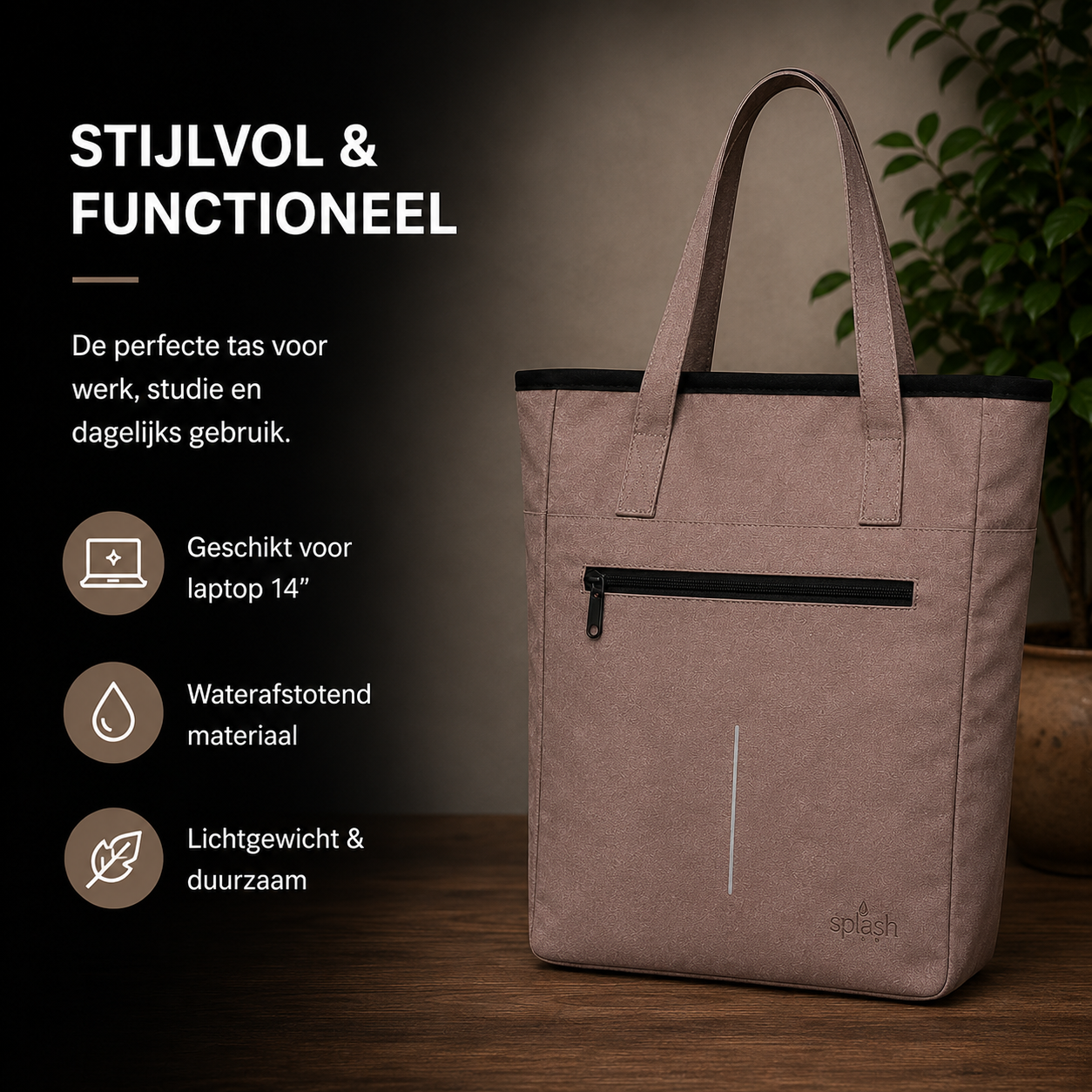 Splash Luxe Fietstas Shopper - 2-in-1 Handtas & Pakaftas - 21L - Taupe