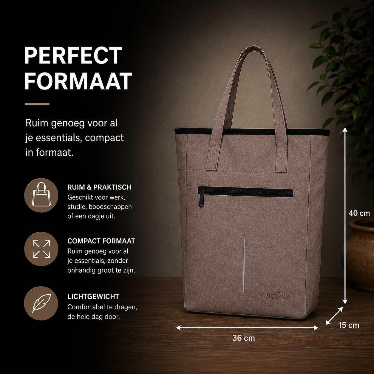 Splash Luxe Fietstas Shopper - 2-in-1 Handtas & Pakaftas - 21L - Taupe