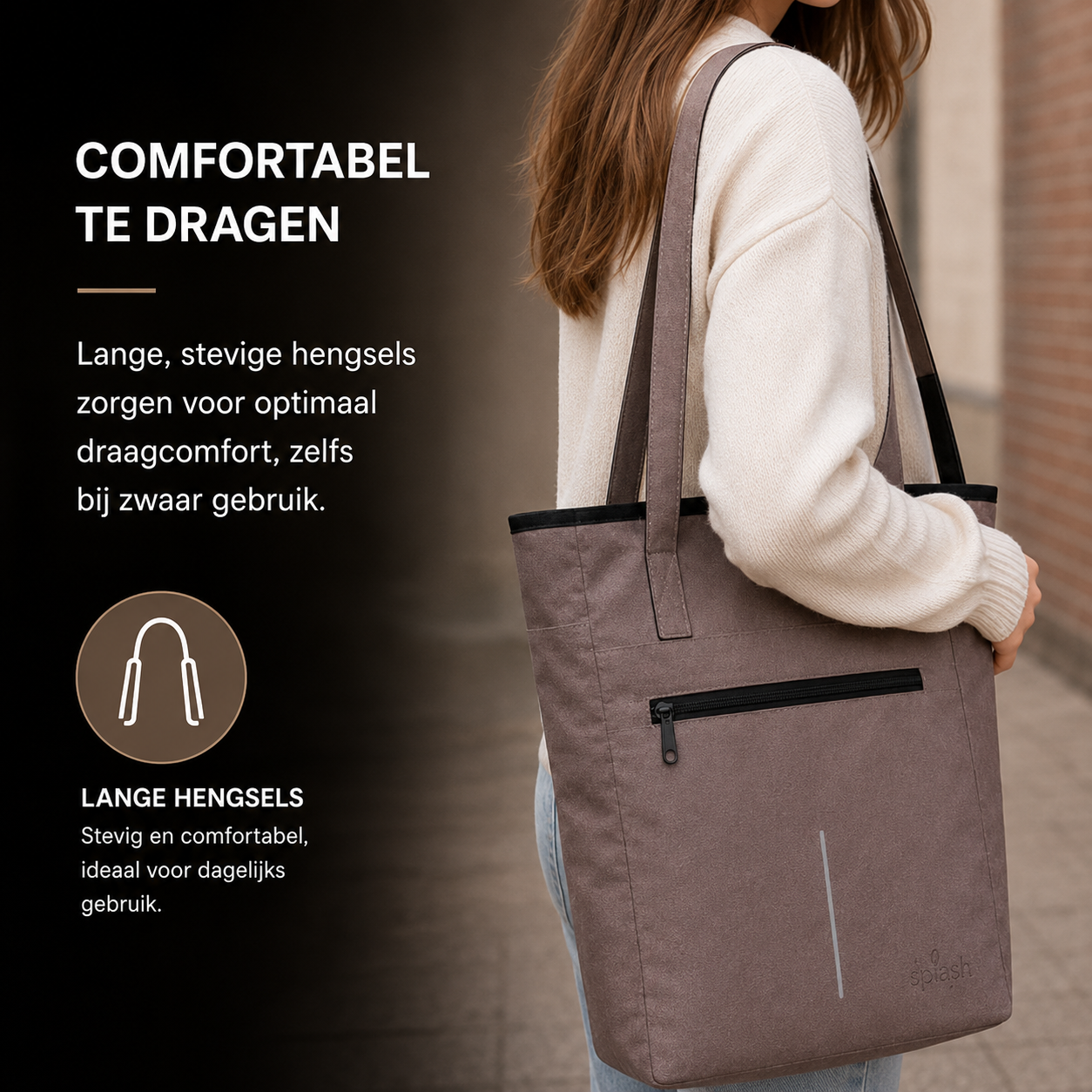 Splash Luxe Fietstas Shopper - 2-in-1 Handtas & Pakaftas - 21L - Taupe