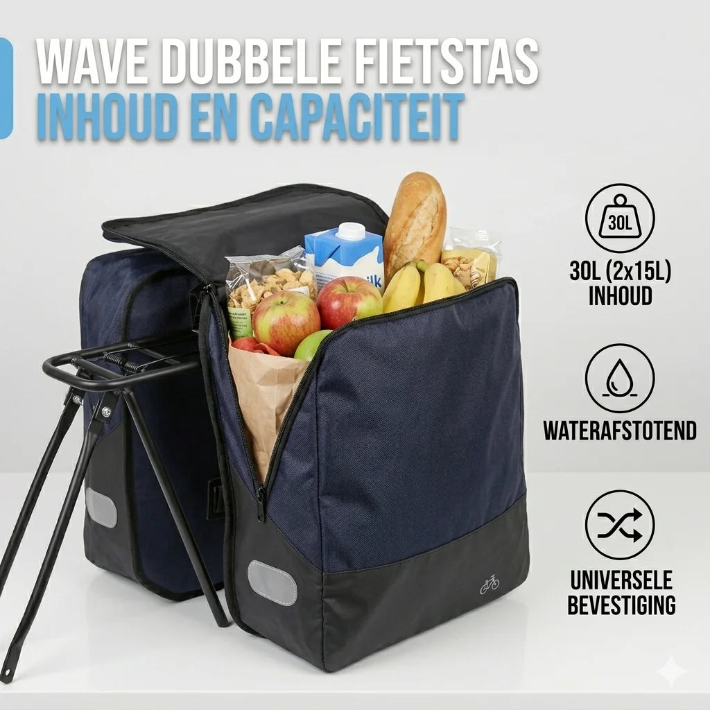 Wave Dubbele Fietstas - 30L - Blauw