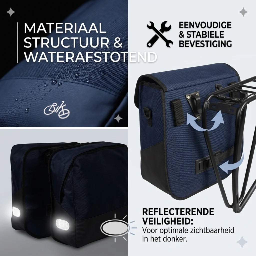 Wave Dubbele Fietstas - 30L - Blauw